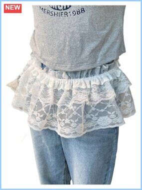 Sheer Lace Wrap Mini Skirt Ruffle Tie Side Layering Skirt